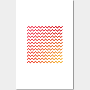 Chevron Stripes Warm Red Orange and Yellow Gradient Posters and Art